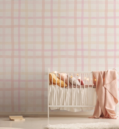 Watercolour Gingham - Cotton Candy Wallpaper - Grafico Melbourne