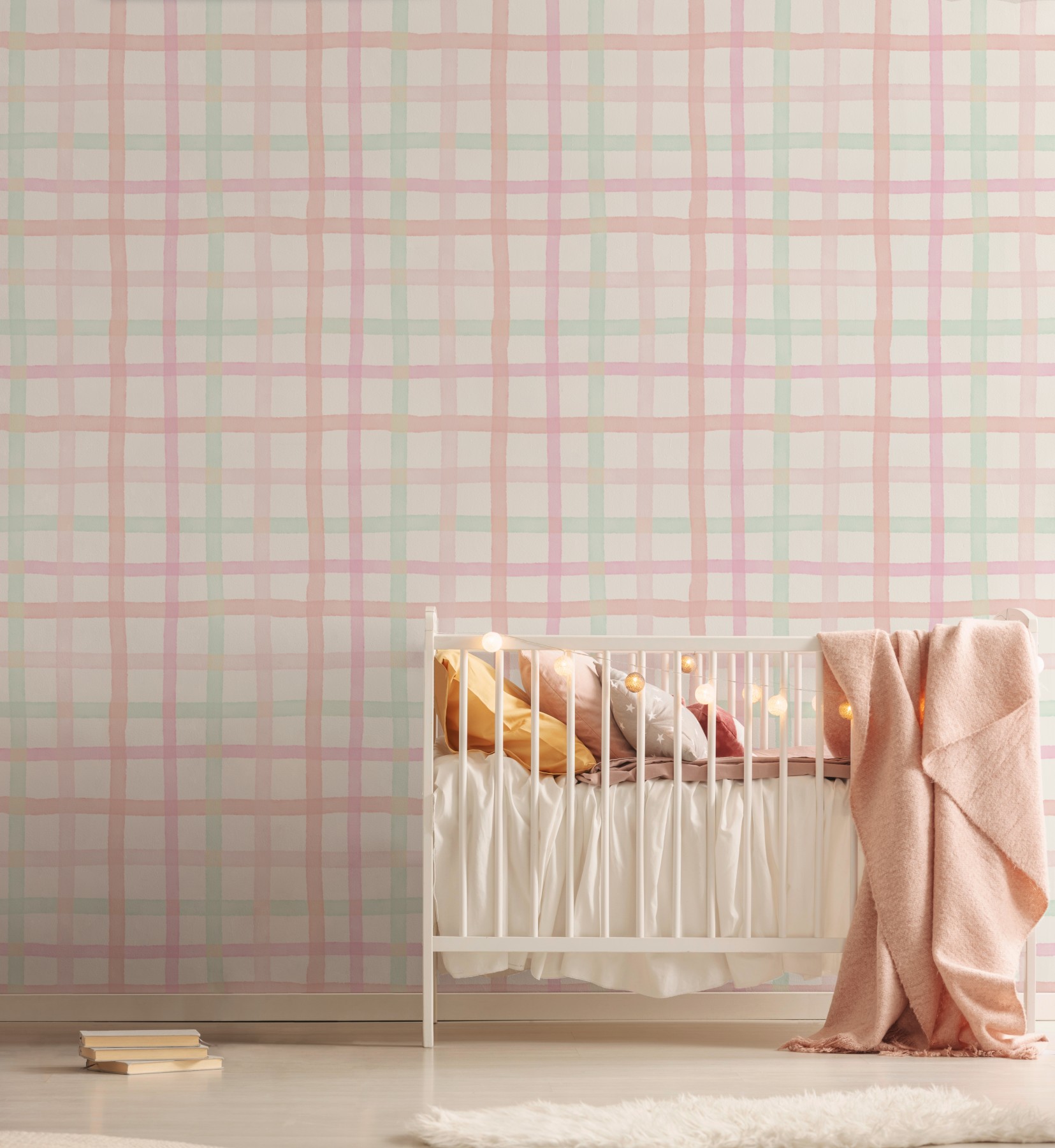 Watercolour Gingham - Mint Cotton Candy Wallpaper - Grafico Melbourne