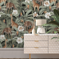 Wild Safari Jungle - Dark Kids Wallpaper - Grafico Melbourne
