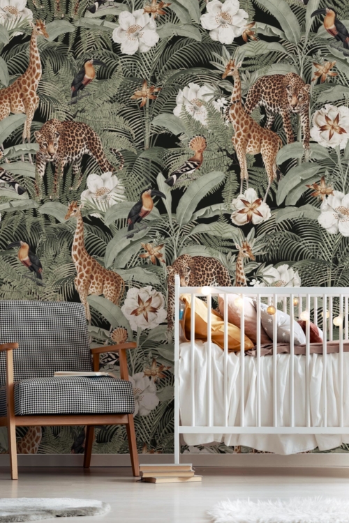 Wild Safari Jungle - Dark Kids Wallpaper - Grafico Melbourne